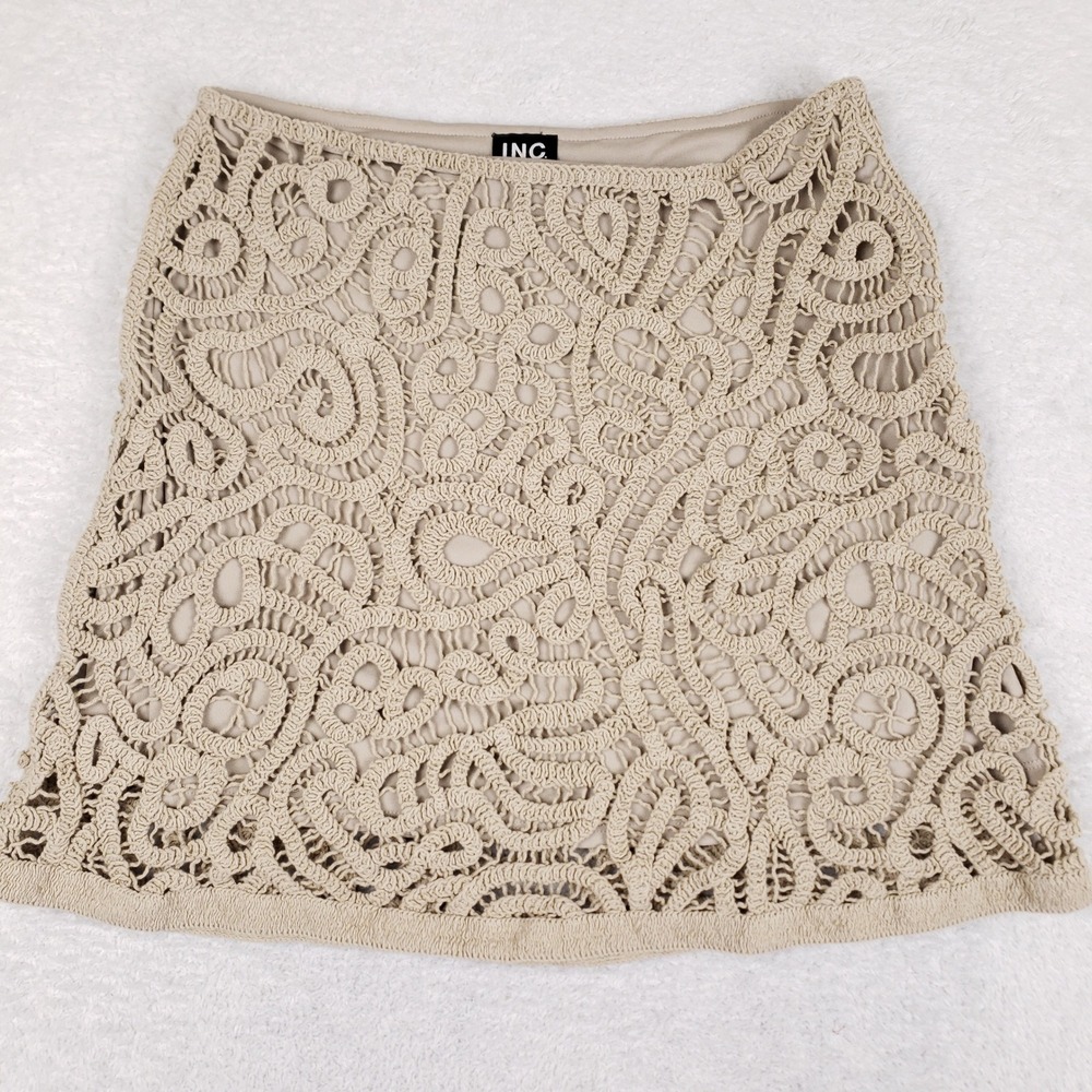 INC International Concepts Beige Crochet Mini Skirt Size M Cotton Boho Neutral
